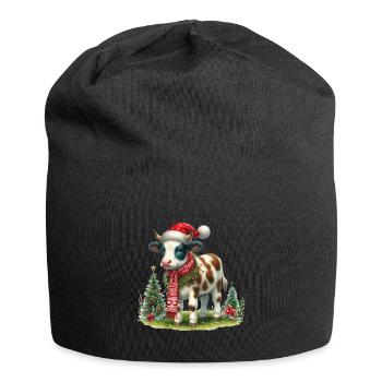 Weihnachtliche Kuh Mit Mütze Und Schal - Jersey-Beanie - Schwarz - Vorne