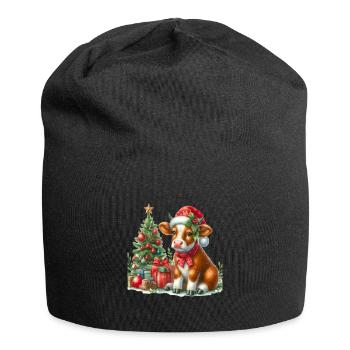 Veau de Noël avec sapin de Noël et - Bonnet en jersey - noir - Devant