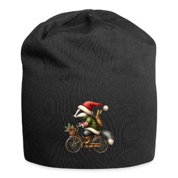 Fröhlicher Dachs Mit Weihnachtsmütze Auf Fahrrad - Jersey-Beanie - Schwarz - Vorne