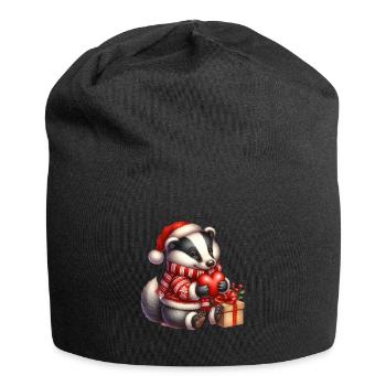 Weihnachtlicher Dachs Mit Herz Und Geschenken - Jersey-Beanie - Schwarz - Vorne