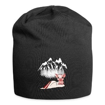 Ski Slope Piglet Sow Winter Sports Skiers Switzerland - Jersey Beanie - black - Front