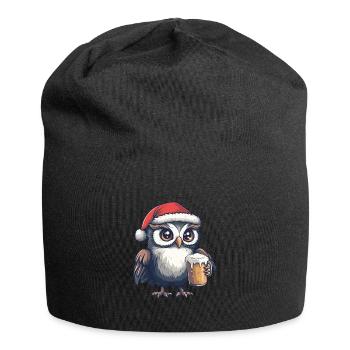 Eule Weihnachten Bier Lustig - Jersey-Beanie - Schwarz - Vorne
