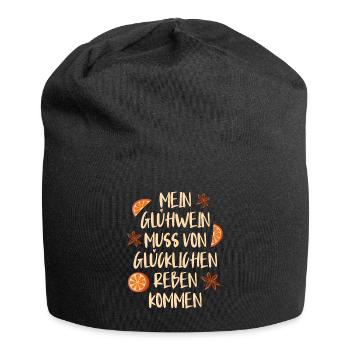 Glühwein MEIN GLÜHWEIN MUSS VON GLÜCKLICHEN REBEN - Jersey-Beanie - Schwarz - Vorne