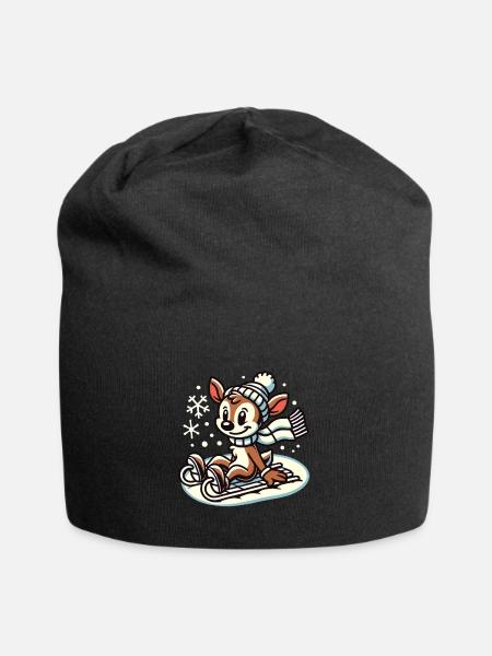 Niedliches Vintage Design Mit Rentier - Jersey-Beanie - Schwarz