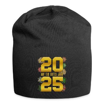 Feuerwerk AUF EIN FROHES JAHR 2025 Silvester - Jersey-Beanie - Schwarz - Vorne