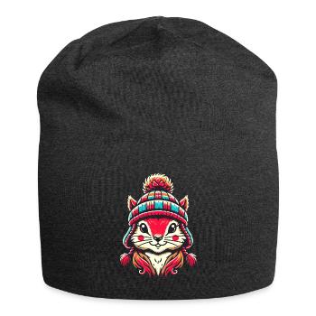 Cheerful squirrel with winter hat - Jersey Beanie - charcoal grey - Front
