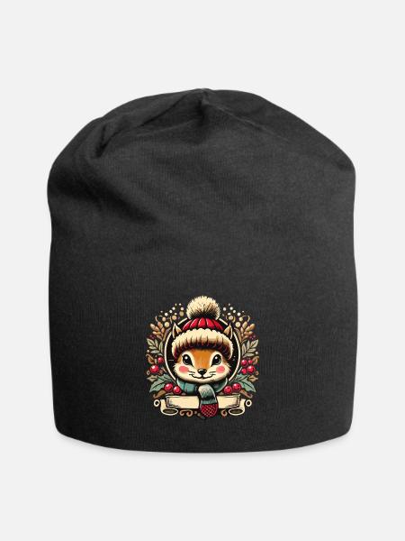Weihnachtliches Eichhörnchen Mit Mütze Und Schal - Jersey-Beanie - Schwarz