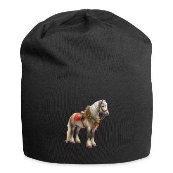 Weihnachtspferd Mit Festlichem Zaumzeug - Jersey-Beanie - Schwarz - Vorne