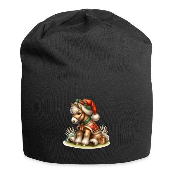 Poney de Noël mignon avec chapeau - Bonnet en jersey - noir - Devant