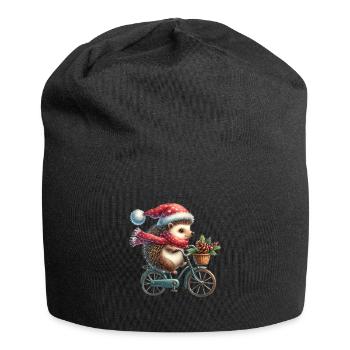 Hérisson mignon avec chapeau de père Noël à vélo - Bonnet en jersey - noir - Devant