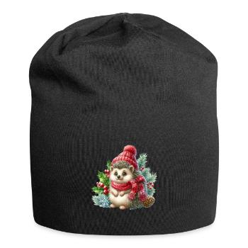 Mignon hérisson d’hiver avec chapeau et écharpe - Bonnet en jersey - noir - Devant