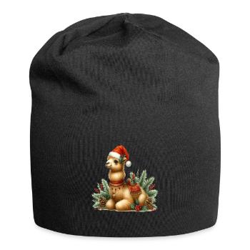 Lama de Noël avec chapeau de fête - Bonnet en jersey - noir - Devant