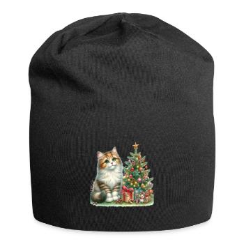 Chat mignon sous le sapin de Noël - Bonnet en jersey - noir - Devant
