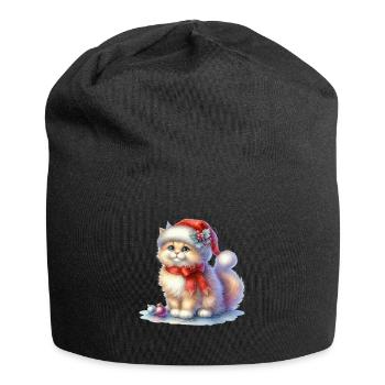 Niedliche Weihnachtskatze Mit Weihnachtsmütze - Jersey-Beanie - Schwarz - Vorne