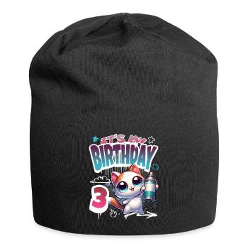 3rd Birthday Cat Graffiti - Jersey Beanie - black - Front