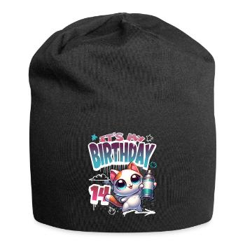 14th Birthday Cat Graffiti - Jersey Beanie - black - Front