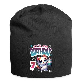 7th Birthday Cat Graffiti - Jersey Beanie - black - Front