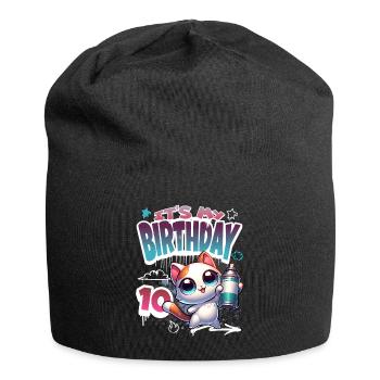10th Birthday Cat Graffiti - Jersey Beanie - black - Front