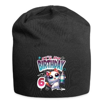 6th Birthday Cat Graffiti - Jersey Beanie - black - Front