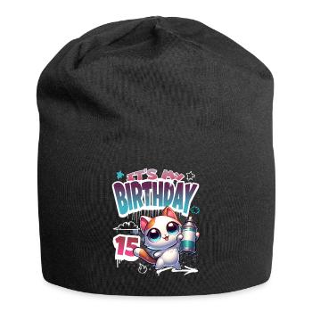 15th Birthday Cat Graffiti - Jersey Beanie - black - Front