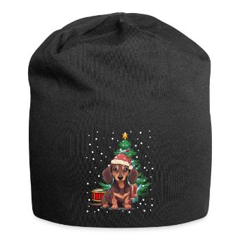Weihnachten Bescherung Hund Dackel Xmas Nikolaus - Jersey-Beanie - Schwarz - Vorne