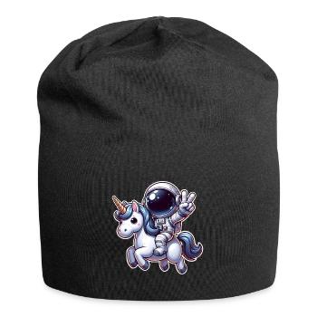 Astronaut reitet auf einem Einhorn - Jersey-Beanie - Schwarz - Vorne