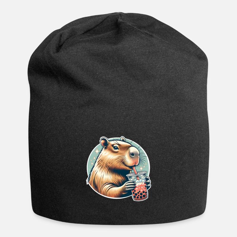 Capybara Bubble Tea - Jersey-Beanie - Schwarz