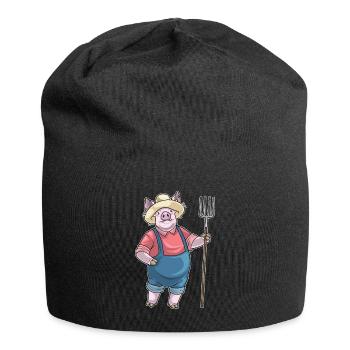 Schwein Landwirt Mistgabel Bauernhof - Jersey-Beanie - Schwarz - Vorne