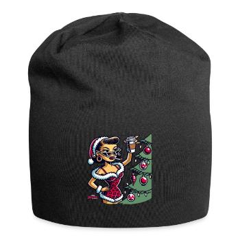 Christmas Pin-Up Cartoon Motif - Jersey Beanie - black - Front