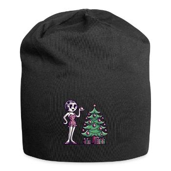 Weihnachtliches Pin-Up Cartoon Motiv im Retro - Jersey-Beanie - Schwarz - Vorne