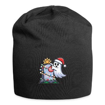 Weihnachtliches Gespenst mit Grabstein - Jersey-Beanie - Schwarz - Vorne