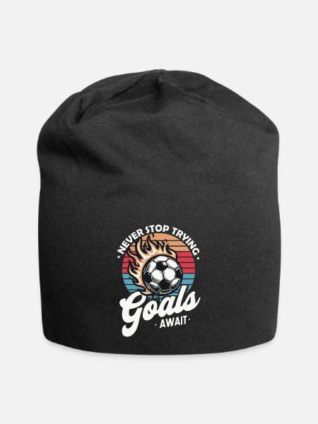 Hören Sie nie auf, Ziele zu versuchen, die auf die Motivation des Fußballs warten - Jersey-Beanie - Schwarz