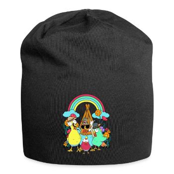 Rainbow Hippie Teepee Chickens Stoner Chicken - Jersey Beanie - black - Front