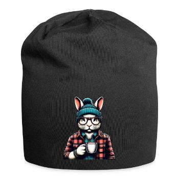 Lapin aimant le café avec verres et capuchon - Bonnet en jersey - noir - Devant