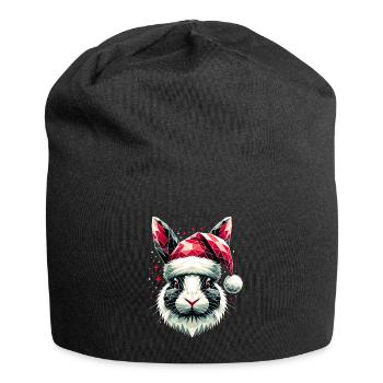 Polygon Kunst Hase trägt Weihnachtsmütze Original - Jersey-Beanie - Schwarz - Vorne