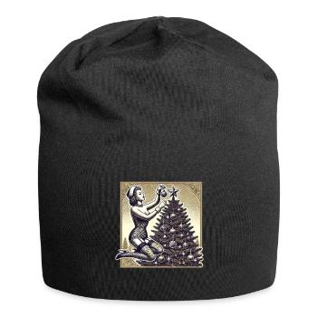 Retro Weihnachtliches Pin-Up Motiv - Jersey-Beanie - Schwarz - Vorne