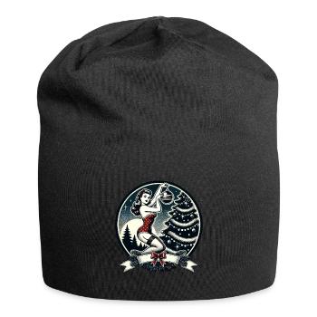 Festlicher Retro Weihnachtszauber mit Pin-Up Flair - Jersey-Beanie - Schwarz - Vorne