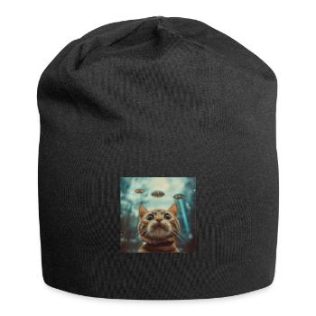 Katzen Selfie mit UFOs, seltsamer - Jersey-Beanie - Schwarz - Vorne