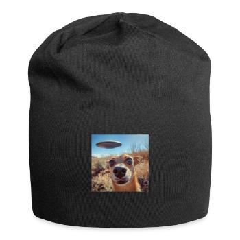 Selfie de chien avec des OVNI, imprimé étrange - Bonnet en jersey - noir - Devant