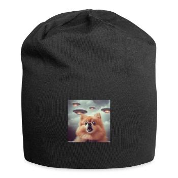 Pomeranian Selfie with UFOs, Weird Print - Jersey Beanie - black - Front