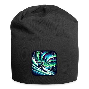 Spektakuläre Skiabfahrt unter Polarlichtern - Jersey-Beanie - Schwarz - Vorne