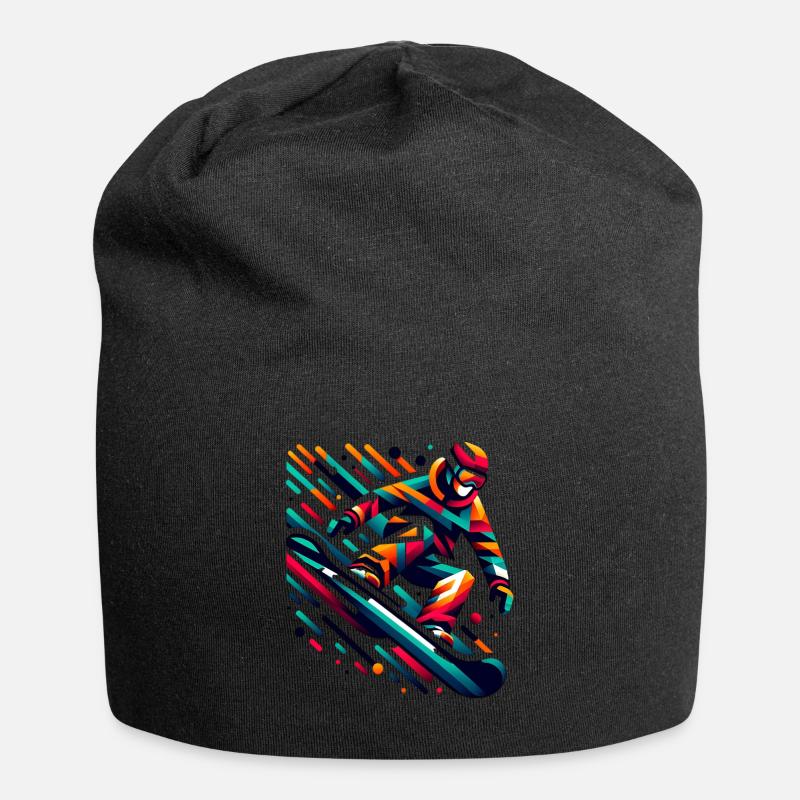 Snowboarder coloré dans le saut - Bonnet en jersey - noir