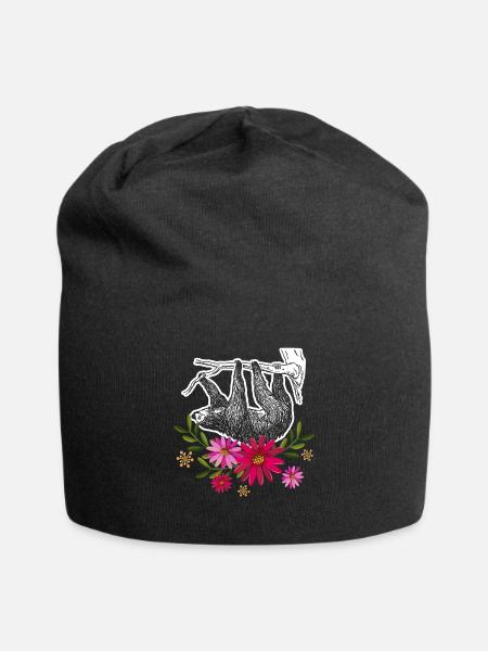 Sloth With Flowers - Jersey Beanie - black