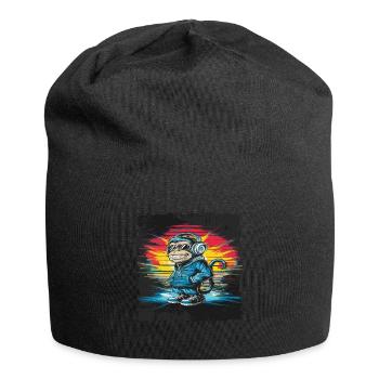 Dj Rave Festival cooler Affe mit Kopfhörer Party - Jersey-Beanie - Schwarz - Vorne