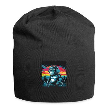 Dj Rave Festival cooler Affe mit Kopfhörer Party - Jersey-Beanie - Schwarz - Vorne