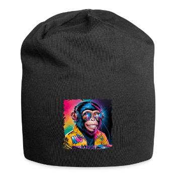 Dj Rave Festival cooler Affe mit Kopfhörer Party - Jersey-Beanie - Schwarz - Vorne