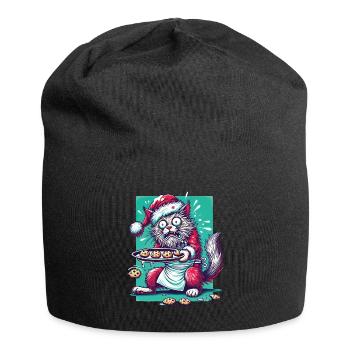 Katze Weihnachten Keks Chaos Spaß - Jersey-Beanie - Schwarz - Vorne