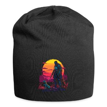 Chevalier et chien au crépuscule devant - Bonnet en jersey - noir - Devant
