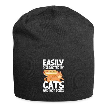 Leicht Ablenkbar Von Katzen Und Hot Dogs - Jersey-Beanie - Anthrazit - Vorne