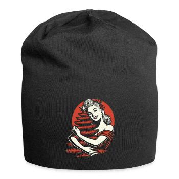 Weihnachten Retro Vintage Stil Frau Tannenbaum - Jersey-Beanie - Schwarz - Vorne